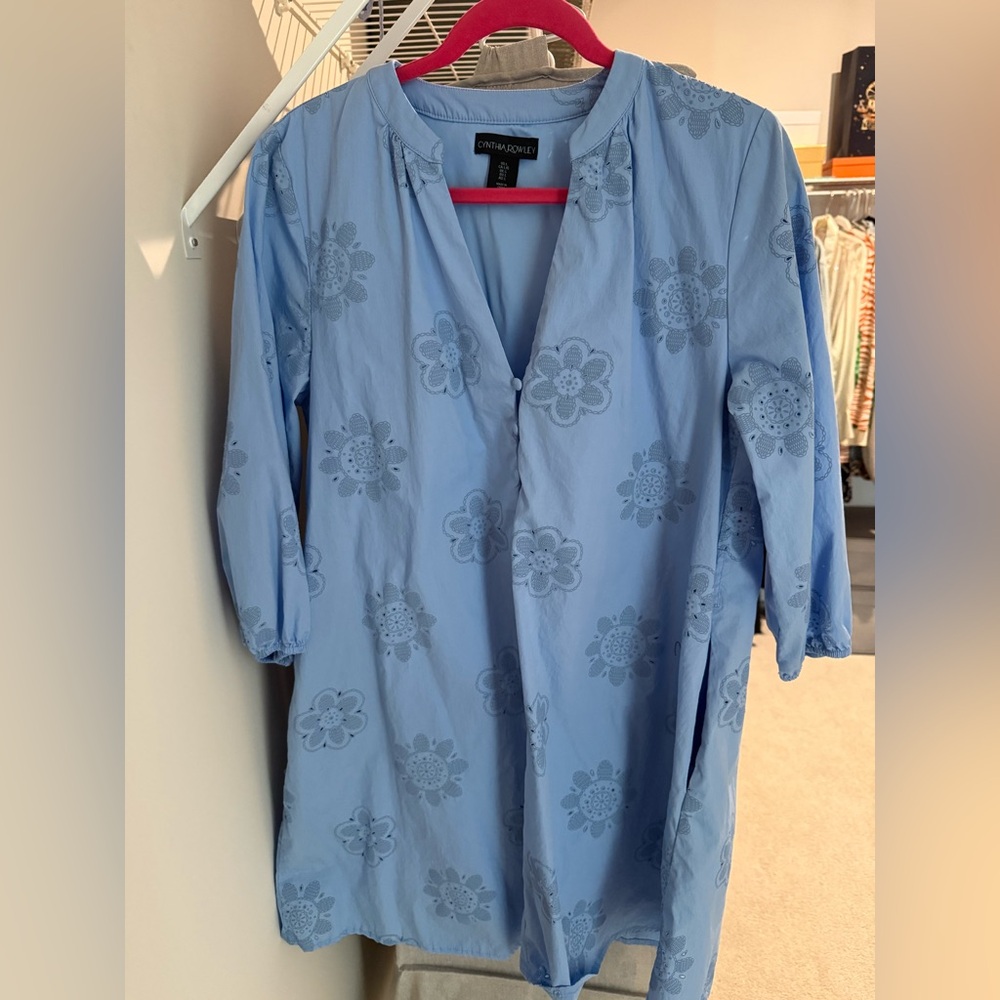 Cynthia Rowley Light Blue Embroidered Shift Dress – Size L